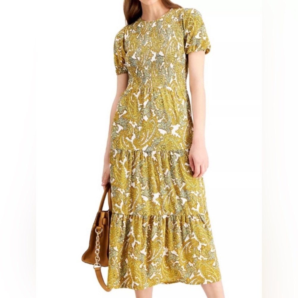 Michael Kors Gold and White Paisley Maxi Dress